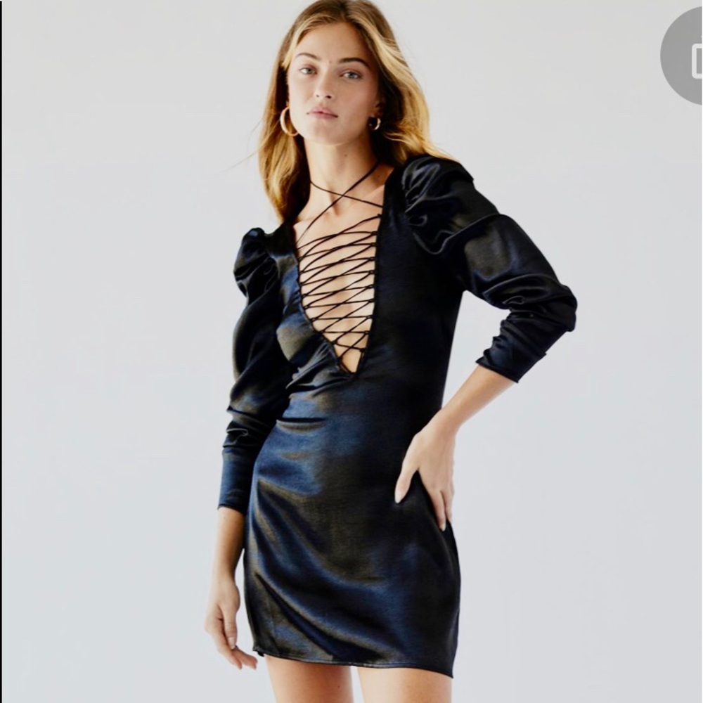 Free People Prince Lace-Up Mini Dress M Black
